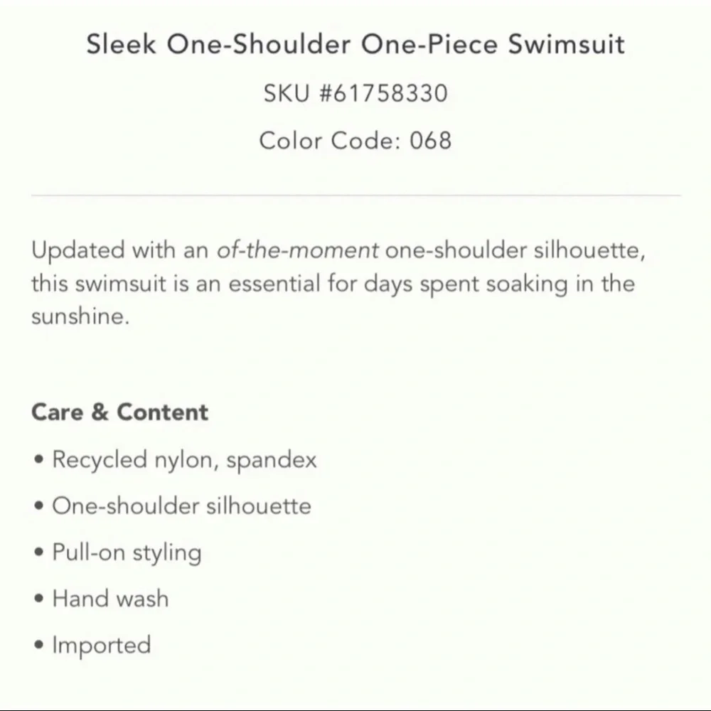 Anthropologie Sleek One-Shoulder One-Piece Swimsuit NWT 1X